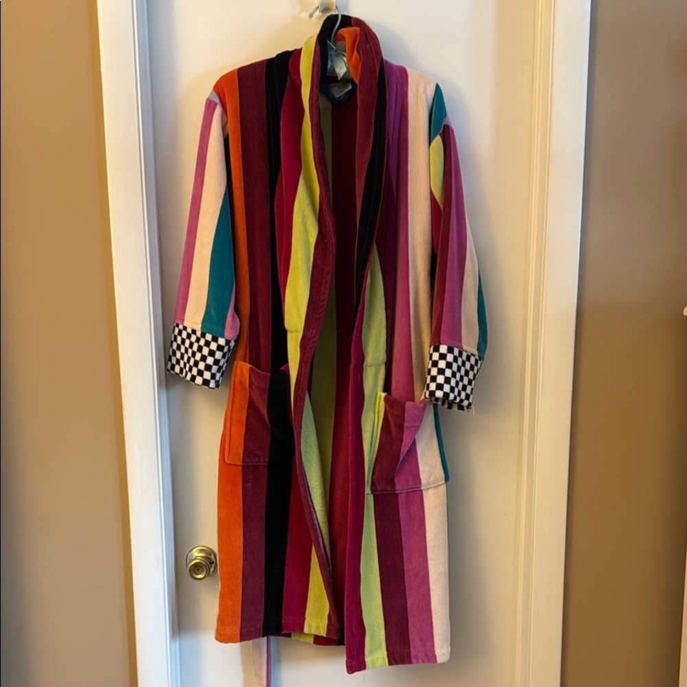 McKenzie Childs ribbon and dot Colorful Striped Bathrobe